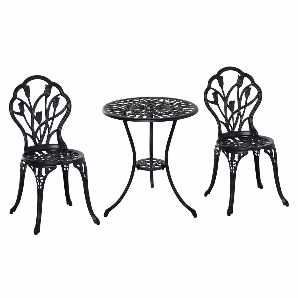 Wyld Haus Malutte 3 Piece Aluminium Floral Bistro Set in Matt Black – 2
