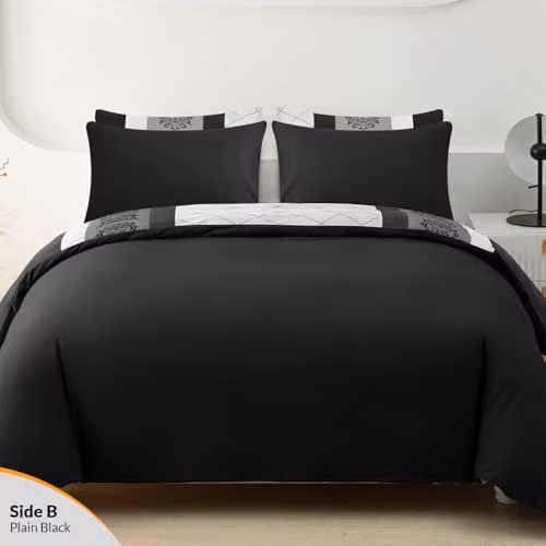 Lazzaro Super King 3-Piece Microfibre Duvet Set in Black with Zipper Closure – 3