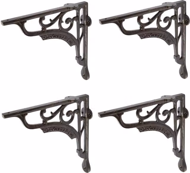 Hammer and Tongs Ornate Iron Shelf Bracket, Black, Pack of 4, Diameter: 20 cm