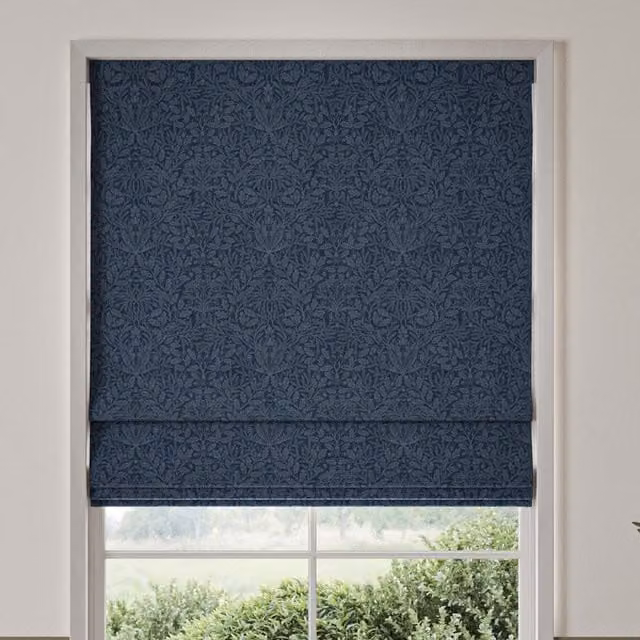 William Morris Acorn Floral Velvet Made To Measure Roman Blind in Midnight Blue
