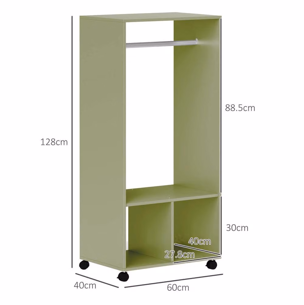 STILVORA Modern Open Wardrobe with Shelves and Wheels in Green, H: 128.0 cm x W: 60.0 cm – 3