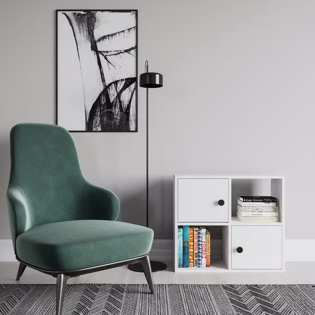 Decorotika Tasso Modern Bookcase in White Matt MDF, W/D/H: 63.5 x 63.5 x 63.5 cm