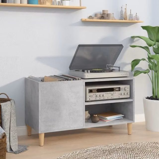 Berkfield Home Record Cabinet in Concrete Grey, W: 84.5 cm, D: 38 cm, H: 48 cm – 1