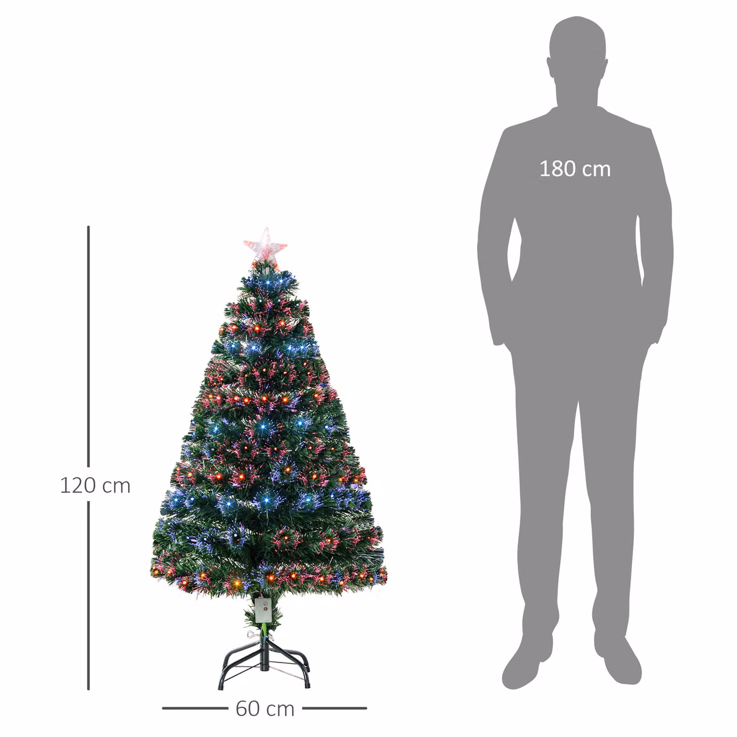 HOMCOM 4ft Pre-Lit Artificial Christmas Tree with Multi-Coloured Fiber Optic LED Lights – 3