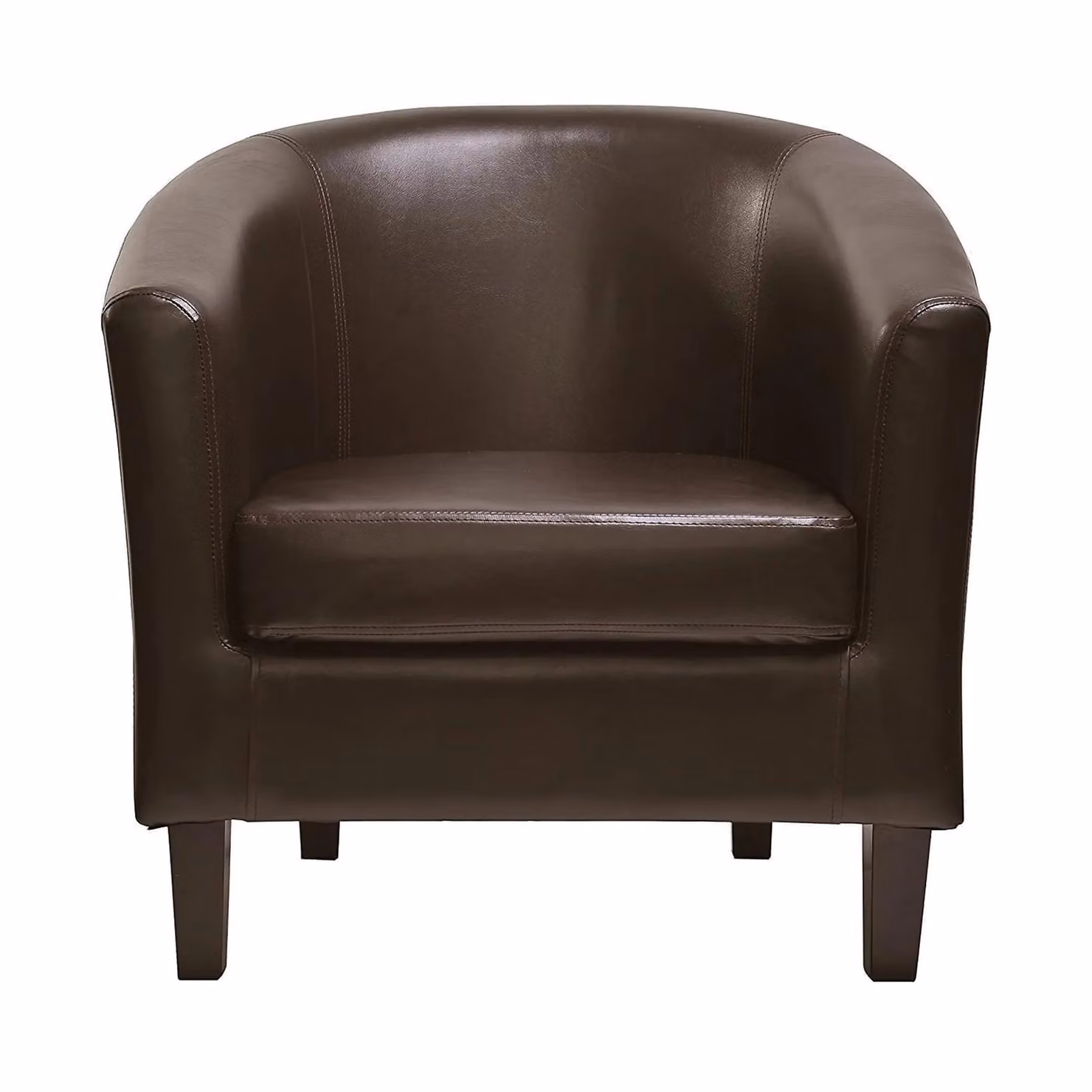 MCC Direct Brown Faux Leather Retro Tub Armchair with Solid Wood Frame – 3