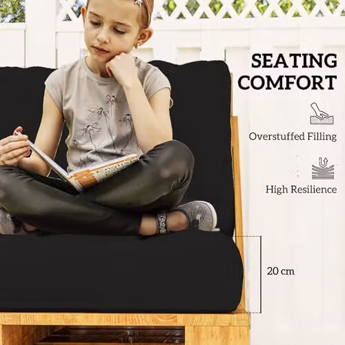 Outsunny 2 Seater Pallet Furniture Cushions in Black, 20 cm Thick with Removable Washable Covers – 3