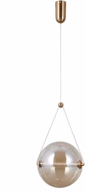Netlighting Rastia Globe Pendant Light with Amber Glass Shade in Gold/Brass, Diameter: 25 cm – 1