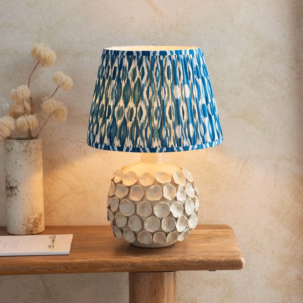 Netlighting Borello Ivory Table Lamp with Blue Fabric Ikat Shade and Brass Details – 2