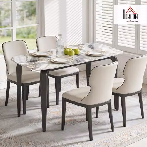 HOMCOM Modern Rectangular Dining Table for 4 with White Ceramic Tabletop, W/D/H: 130 x 70 x 75 cm – 2