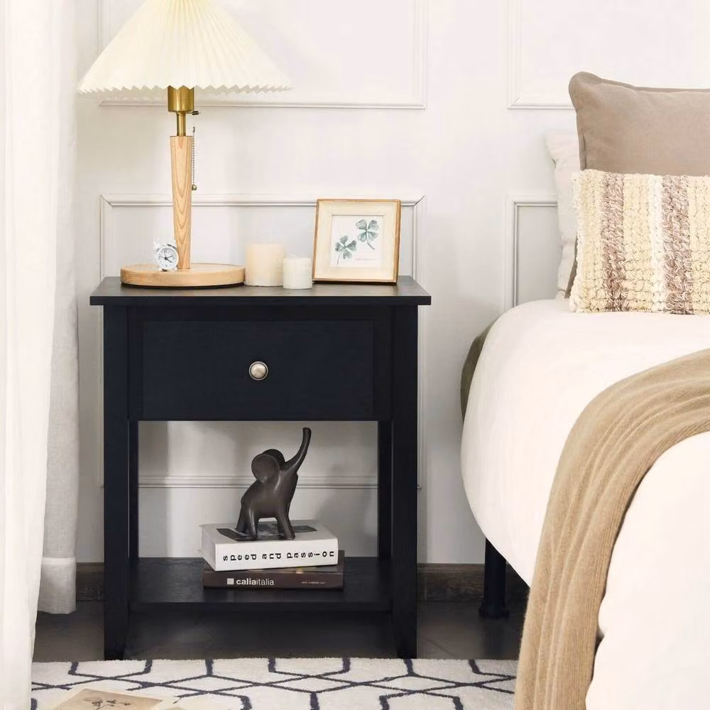 KORVIXA Black Vintage Accent Side Table with 1 Drawer – 3