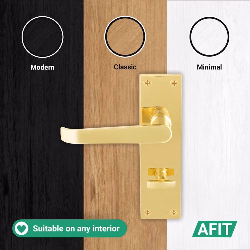 AFIT Polished Brass Bathroom Door Handles with Backplate, Gold, 1 Pair – 3