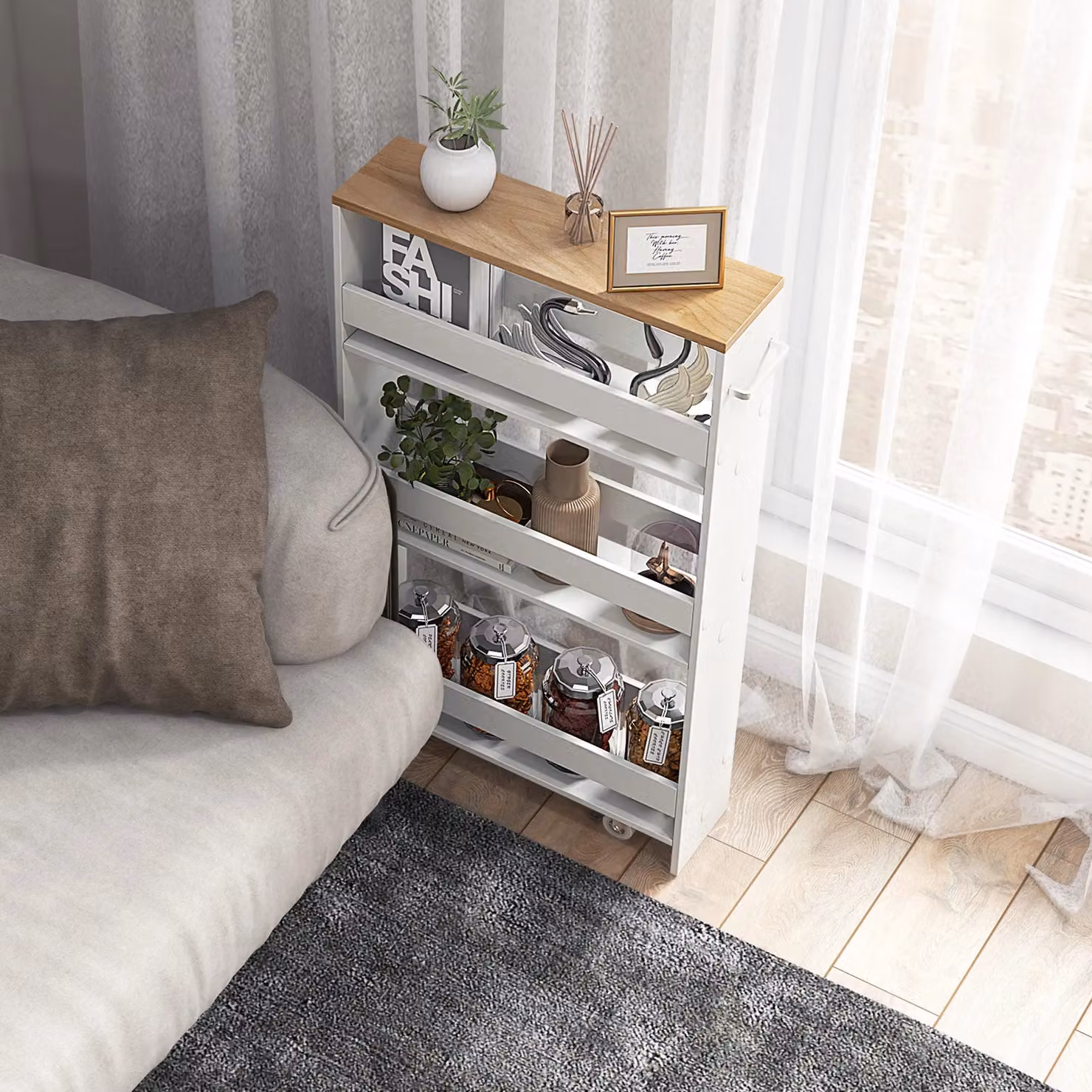 Costway 3-Tier Slim Rolling Kitchen Serving Cart with Open Shelves in White – 2