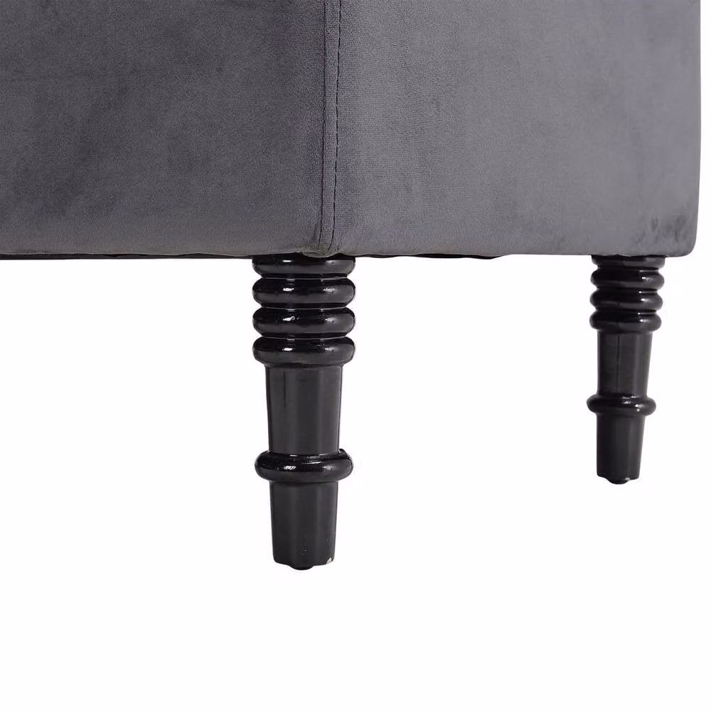 FORGEVIO Grey Velvet Ottoman Storage Box Trunk Chest Bench – 4