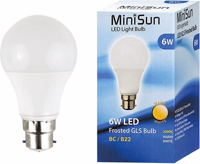 ValueLights 6 Pack B22 White Thermal Plastic GLS LED 6W Warm White 3000K 500lm Light Bulbs