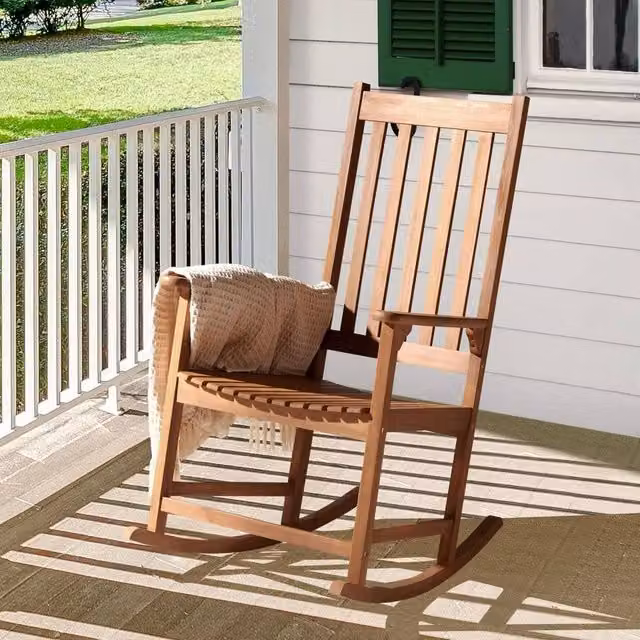 Wyld and Coco Rustic Acacia Wood Rocking Chair in Brown, W/D/H: 66 x 77 x 110 cm