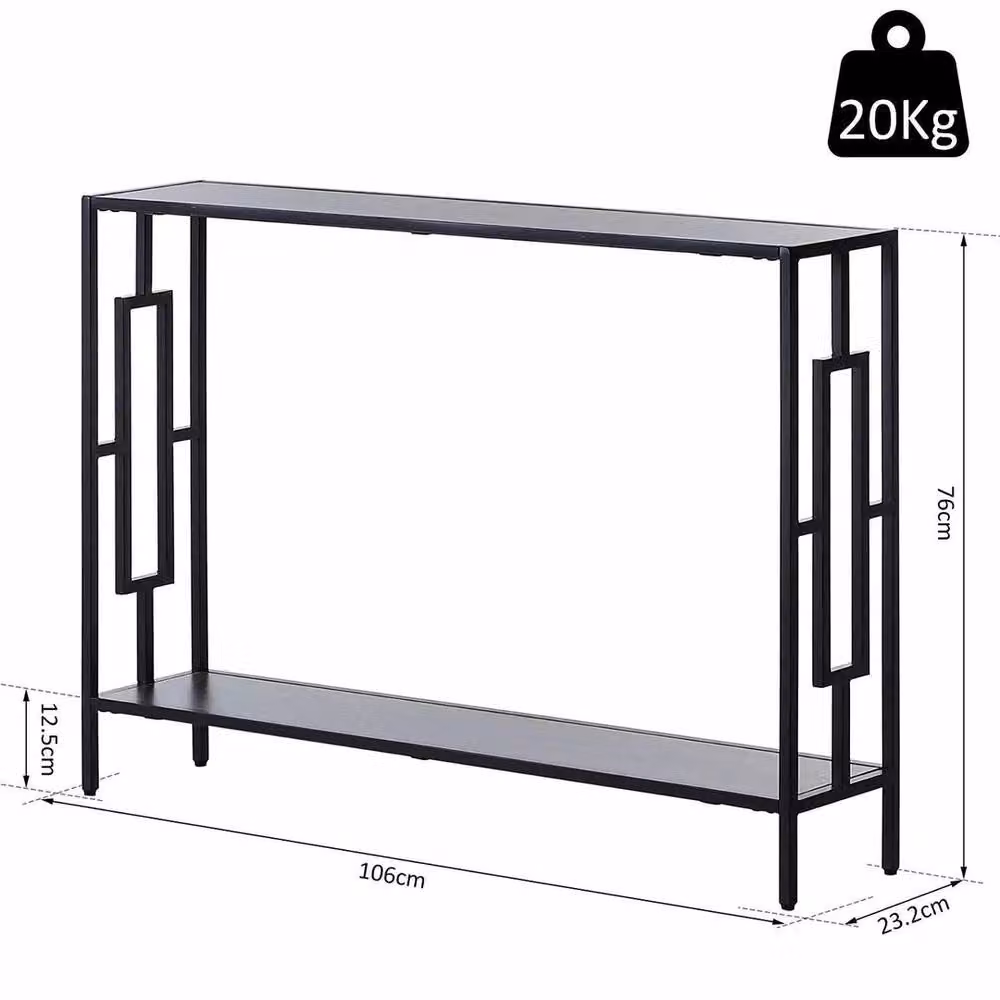 FORGEVIO Industrial Narrow Slim Console Table in Black for Hallways and Living Rooms, H 106.0 cm x W 76.0 cm x D 20.0 cm – 2