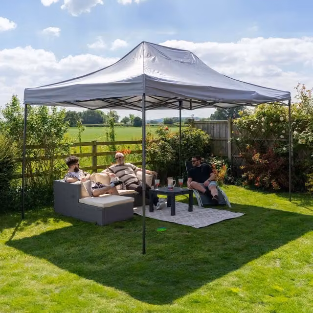 Jack Stonehouse Silver Lined Pop-Up Gazebo in Light Grey, W: 300 cm, D: 450 cm, H: 210 cm
