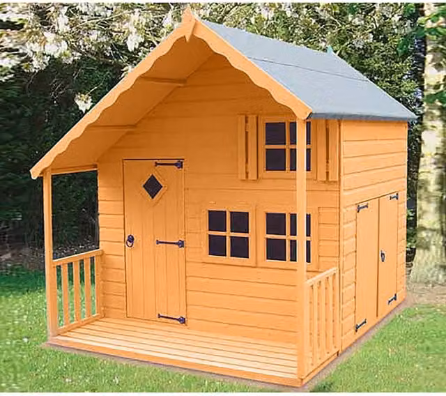 Shires Wood Crib Playhouse in Brown, 7 x 6 Feet with Single Door and Three Windows – 2