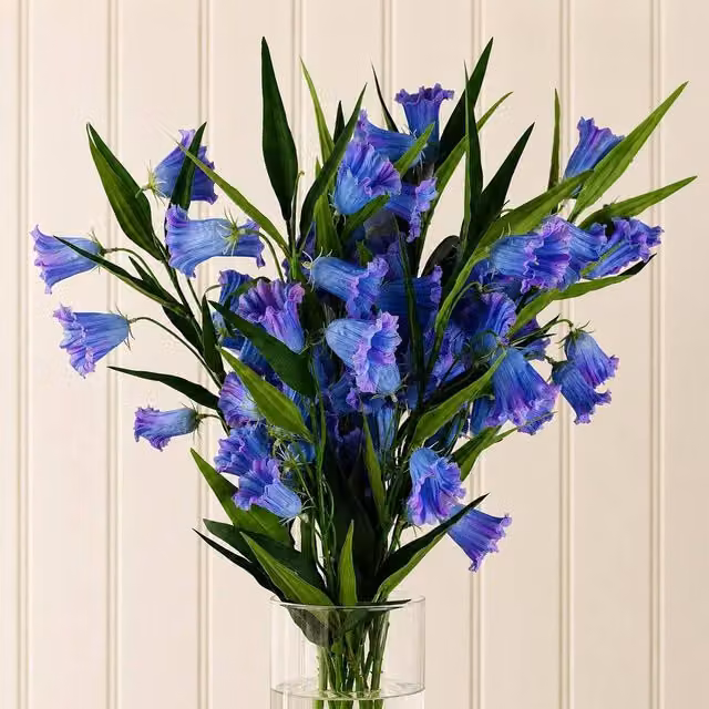 Leaf Botanik Blue and Green Artificial Trumpet Flower Stems, Pack of 6, Height: 100 cm