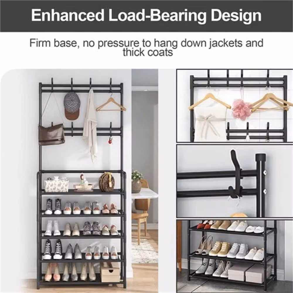 EONLION 5 Tier Shoe Rack and Hall Tree Organiser with Hat and Bag Hanger in Black – 3