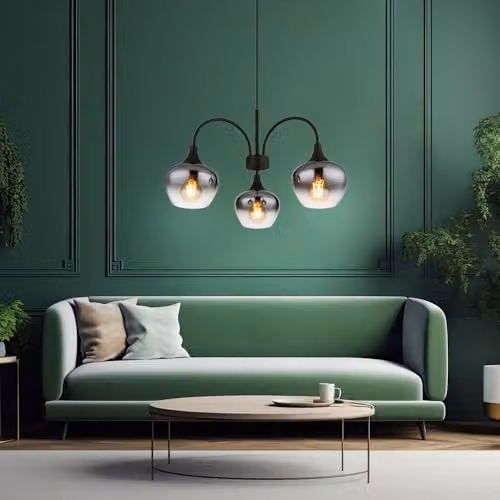 Globo Lighting Modern 3-Bulb Pendant Light with Black Metal and Smoke Glass Shades, E27, Height Adjustable – 2