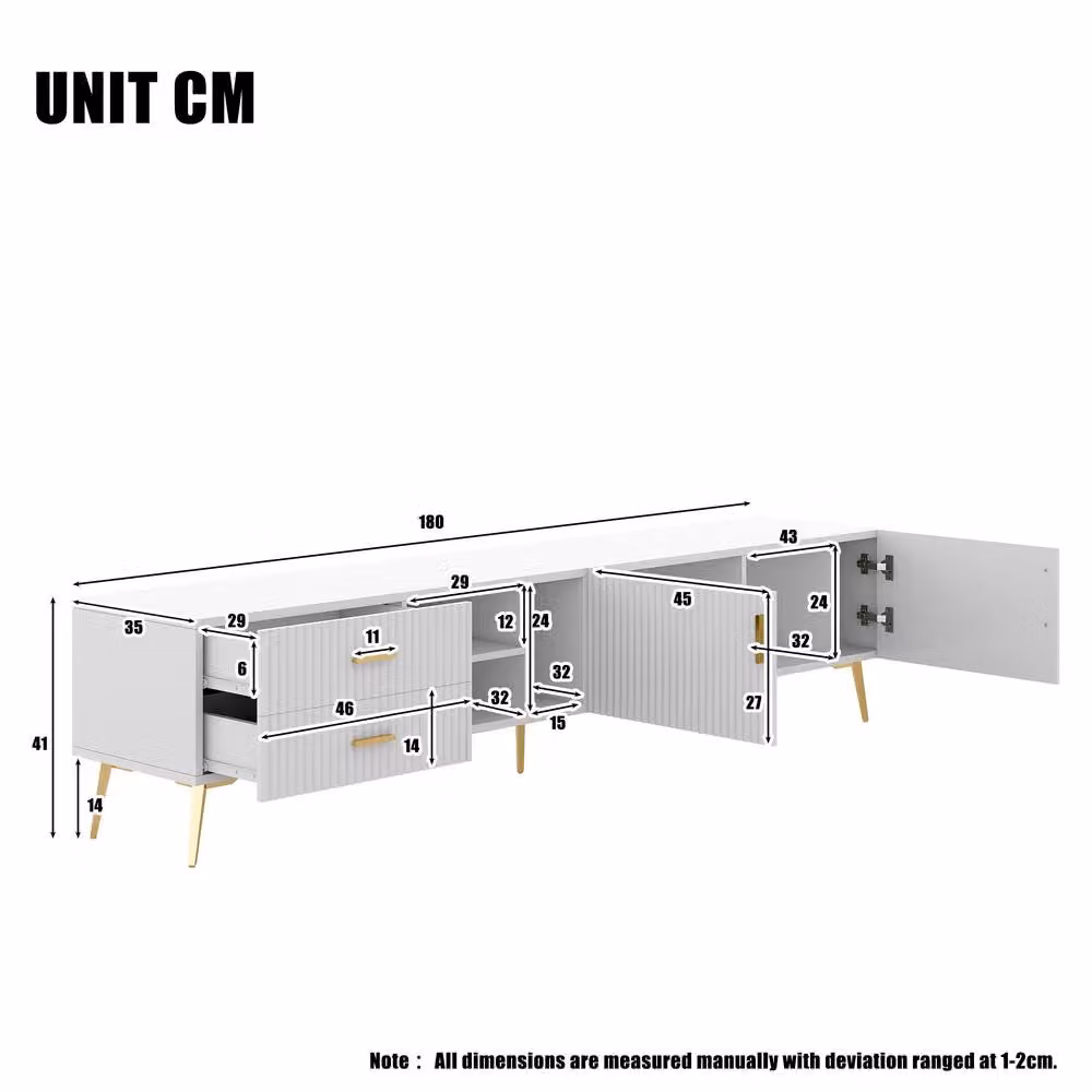 BTM Modern White Wood and Metal TV Stand with Media Compartments, W/D/H: 180 x 41 x 35 cm – 3
