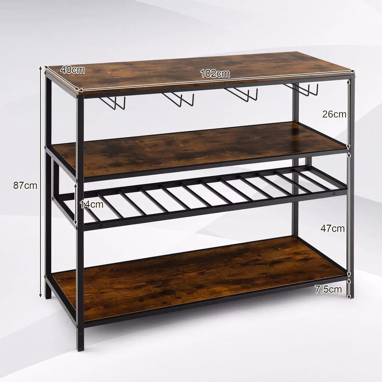 Costway Industrial Bar Cabinet in Brown with Wine Rack and 4 Rows of Glass Holders – 2