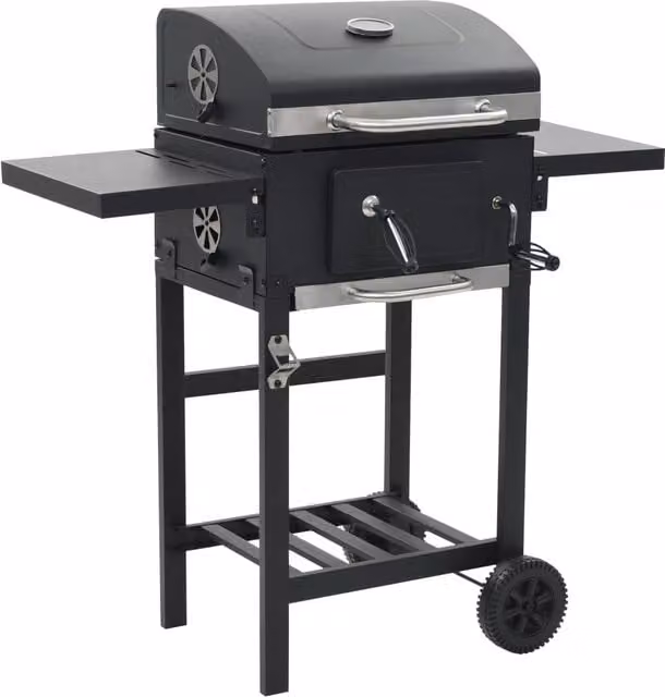 Berkfield Home Charcoal BBQ Grill with Bottom Shelf and Thermometer in Black