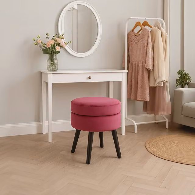 Interiors by Premier Loretta Red Velvet Cylindrical Stool with Wood Frame