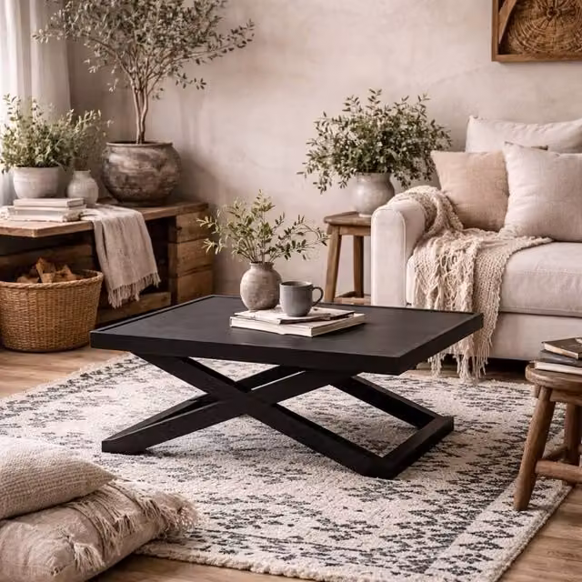 Wyld Haus Enniscorthy Small Black X Frame Coffee Table – 1