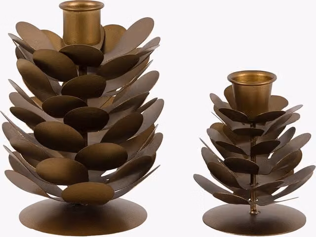 Perch & Parrow Nordic Woodland Pinecone Taper Candleholders in Gold, Set of 2