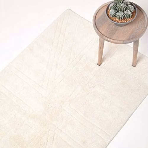 Homescapes Hand-Tufted Cotton Rectangular Rug in Beige, Grey and White, W/D/H: 50 x 50 x 50 cm