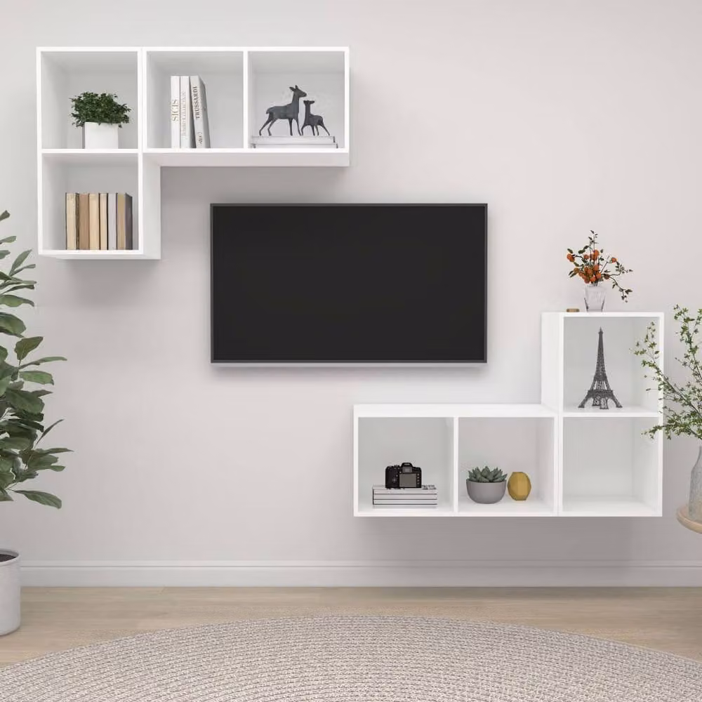 Berkfield Home 4-Piece Wall-Mounted TV Cabinet Set in White Engineered Wood, W/D/H: 72 x 37 x 37 cm – 2