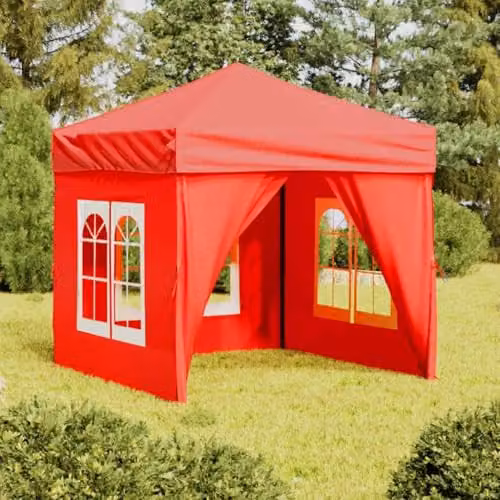 vidaXL Folding Party Tent with Sidewalls and Windows, Red and Silver, W/D/H: 2 x 2 x 2 m – 2