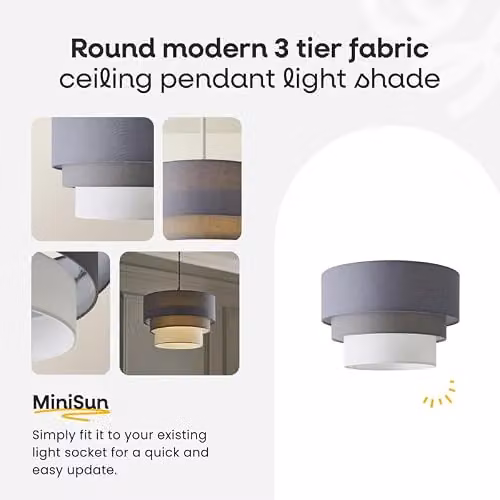 ValueLights Modern Three Tier Fabric Easy Fit Ceiling Pendant Light Shade in Blue, Grey or White, Shade Width: 30 cm – 3