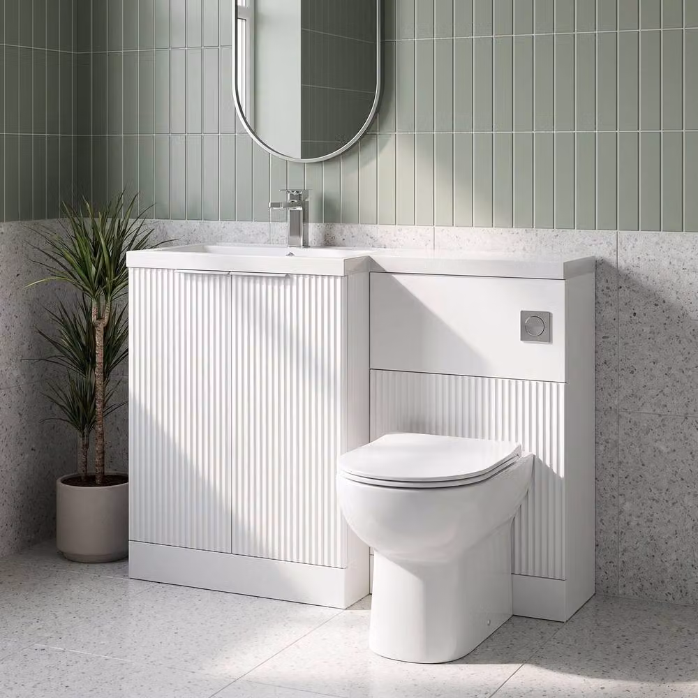 Balterley Tixall 2 Door Vanity WC Combi Unit with Poly Basin, Left Hand, White, W: 110 cm – 2