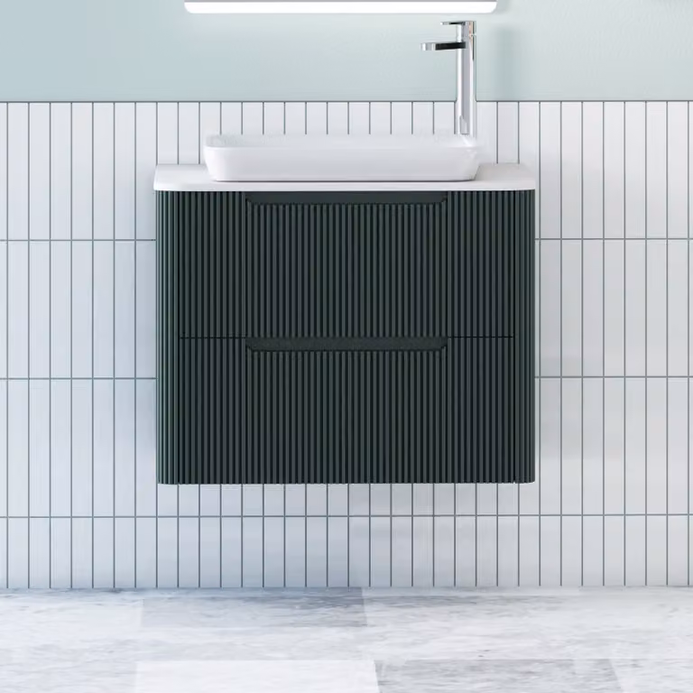 Royal Bathrooms Avenza Wall Hung Vanity Unit with Qubix Basin, Moss Green and White, 800mm Depth