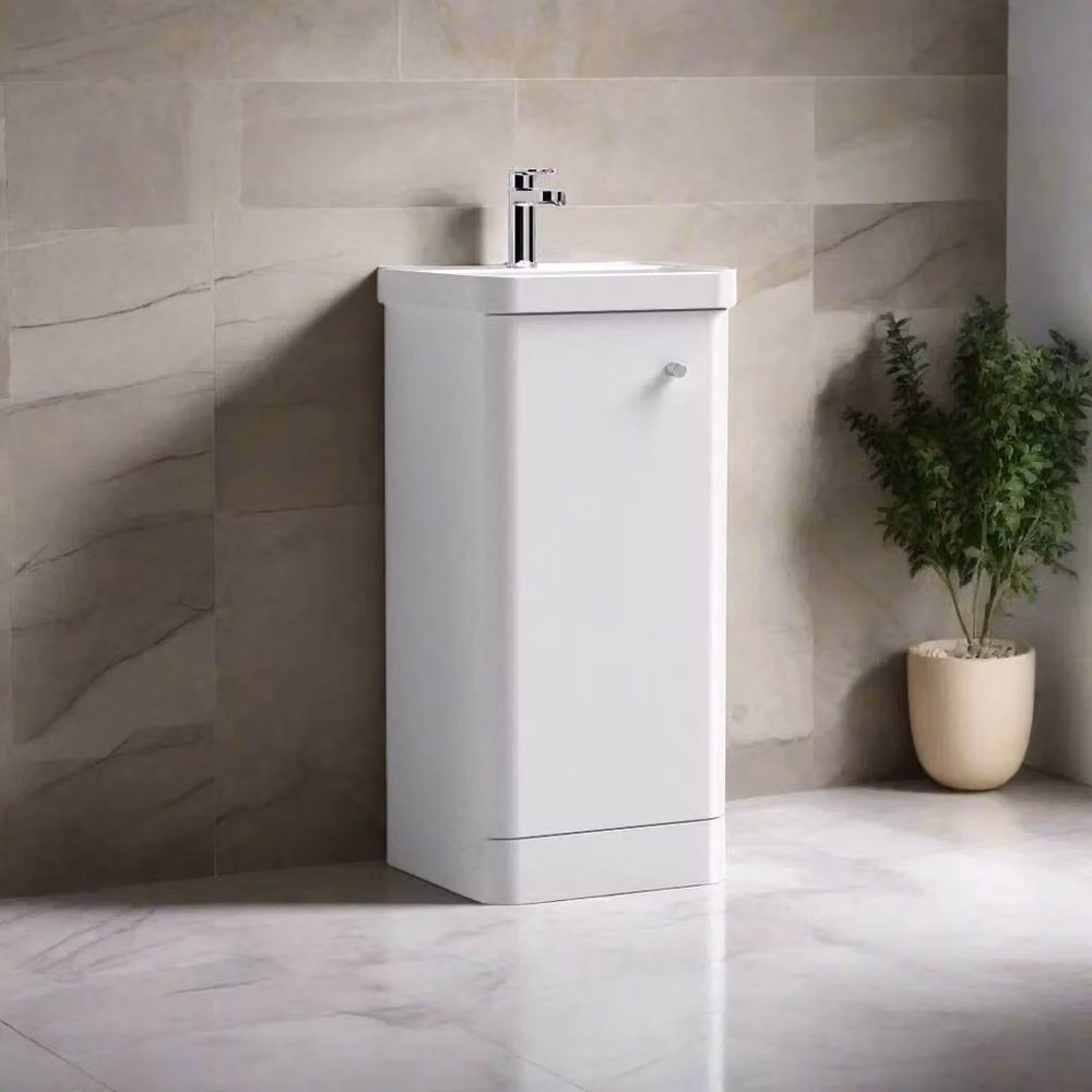 Nuie Core 400mm Floor Standing 1-Door Basin Vanity in White with Soft Close Doors – 3