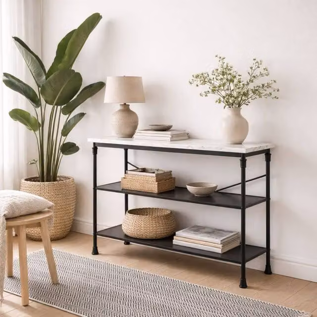 Wyld Haus Lola Marble Effect Console Table in Black, W/D/H: 80 x 40 x 40 cm