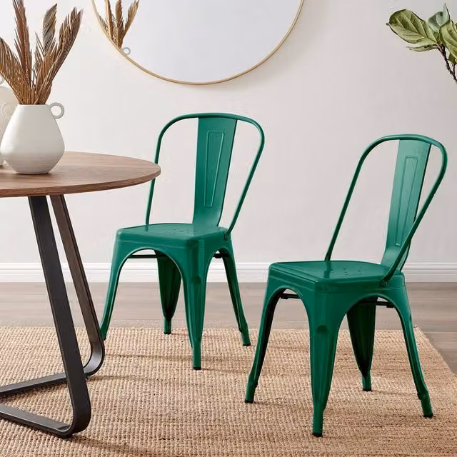 FurnitureboxUK Set of 2 Colton Industrial Green Metal Stackable Tolix Style Dining Chairs – 1