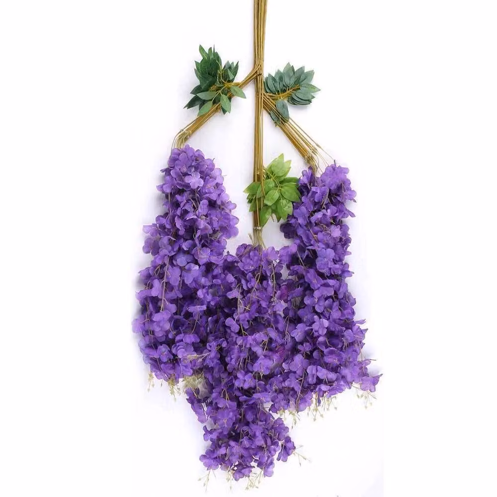FLAVORA 12 Pack Purple Artificial Wisteria Hanging Silk Vine Flowers and Foliage – 2