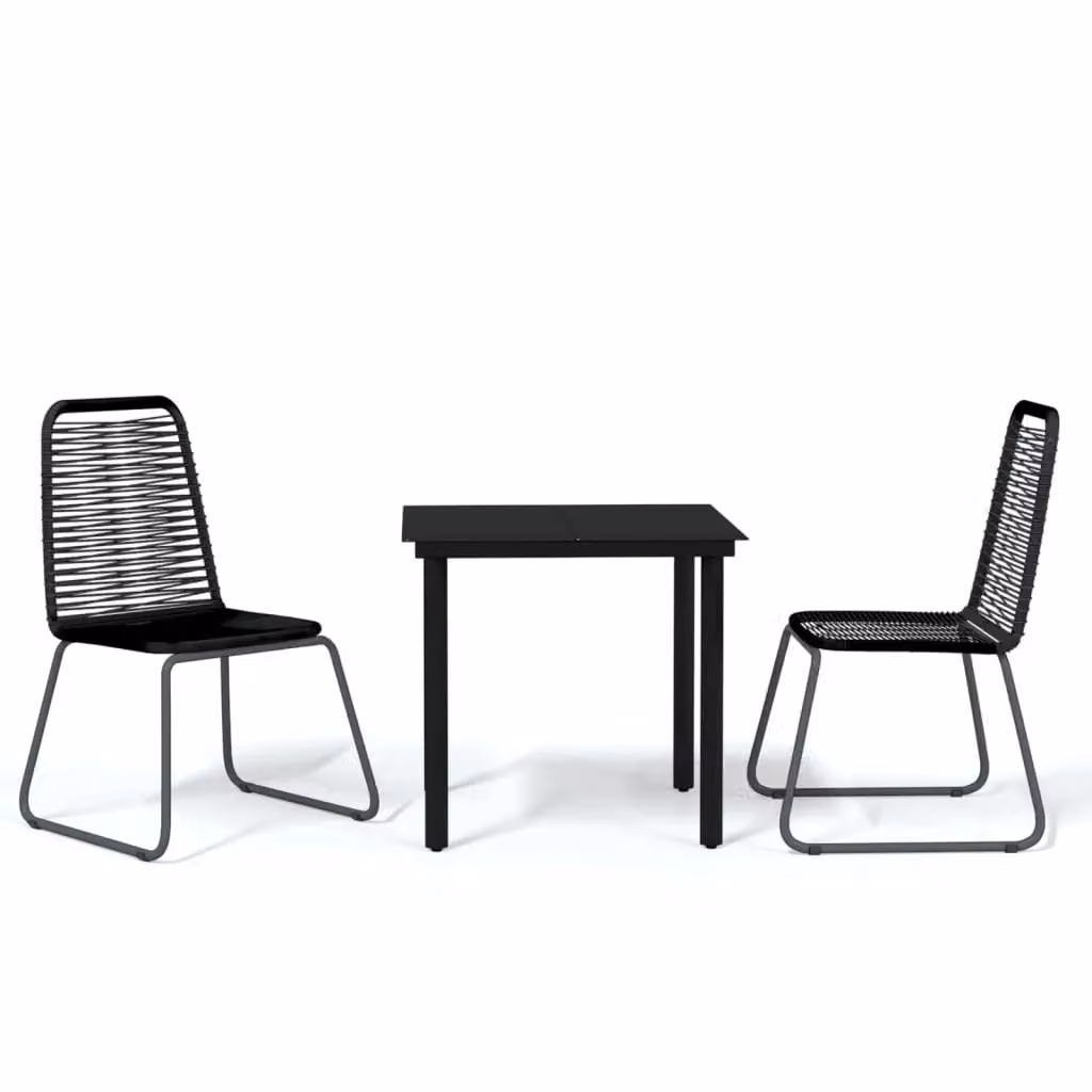 Berkfield Home 3 Piece Modern Garden Dining Set in Matt Black Metal and Rattan – 2