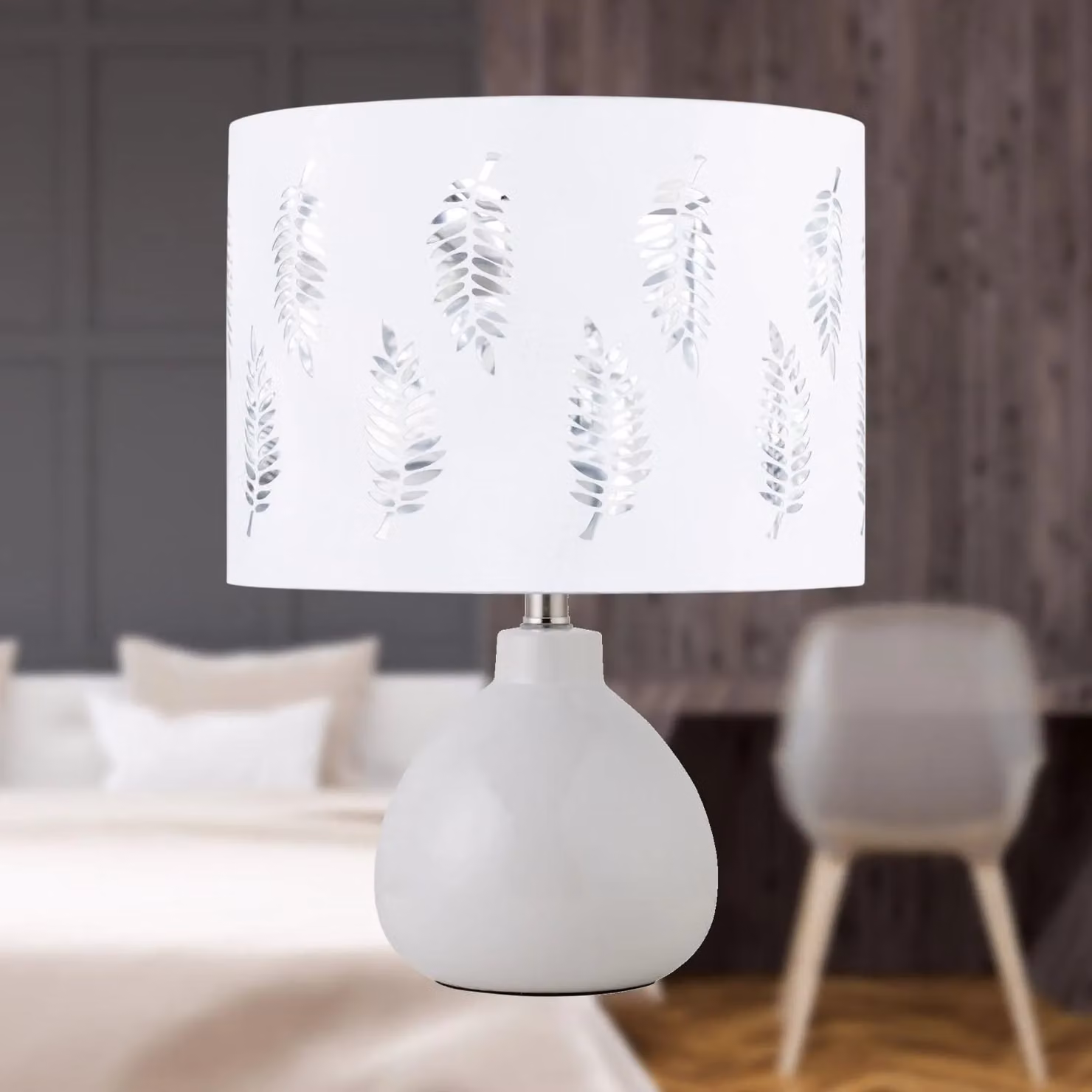 First Choice Lighting Set of 2 Fern White Cut Out Modern Cylinder Pendant Lightshades, Diameter: 25 cm – 2