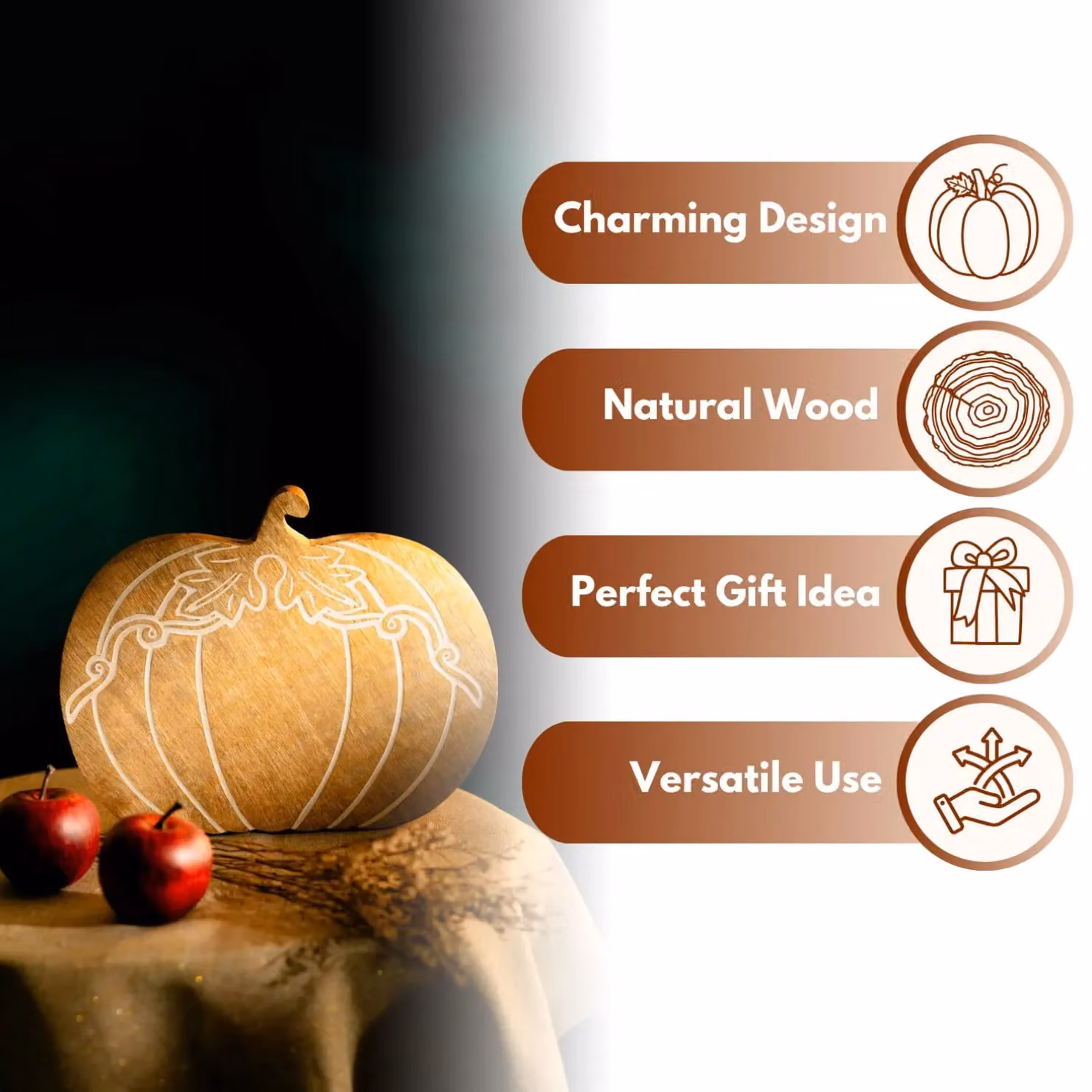 Marco Paul Rustic Wooden Pumpkin Autumn Decoration in Beige, 25 cm – 3
