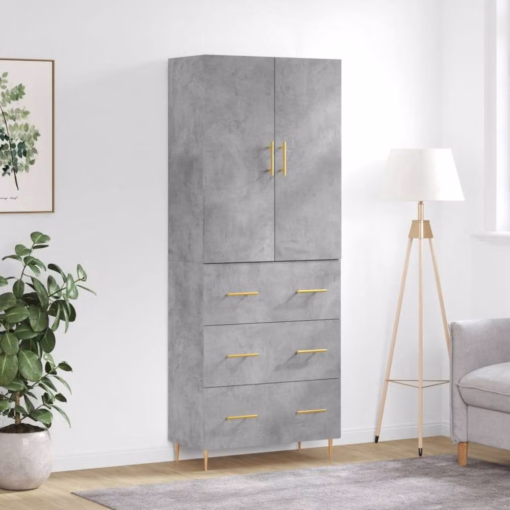 Berkfield Home Modern Highboard in Concrete Grey, H 180 x W 69.5 x D 34 cm – 2