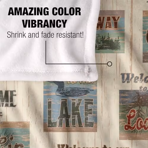JQ Licensing Welcome To The Cabin Lake Signs Super Soft Microfibre Throw Blanket, White, W/D/H: 152 x 127 cm – 3