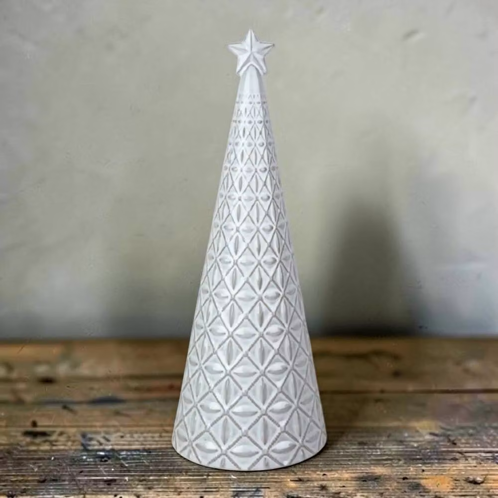 Four Candle White Glazed Ceramic Christmas Tree Ornament with Star Topper – 2