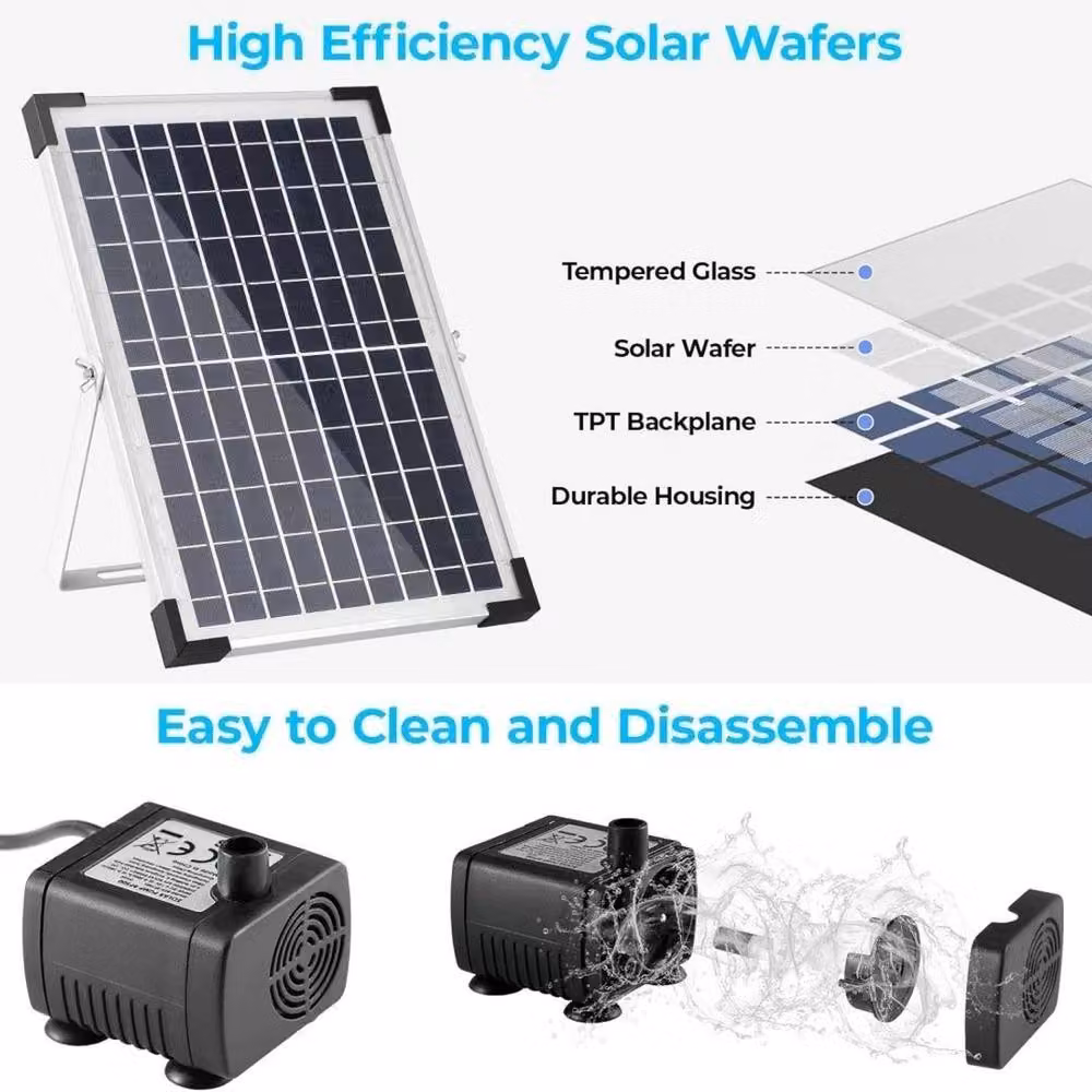 FLAVORA Solar Powered Fountain Pond Water Pump in Black – 5