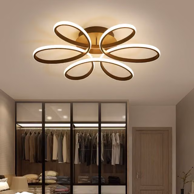 Livingandhome Modern Acrylic Petal Semi Ceiling Light in Black, Diameter: 58 cm