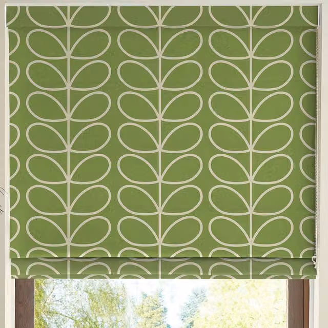 Orla Kiely Jumbo Linear Stem Made to Measure Blackout Roman Blind in Chalky Green